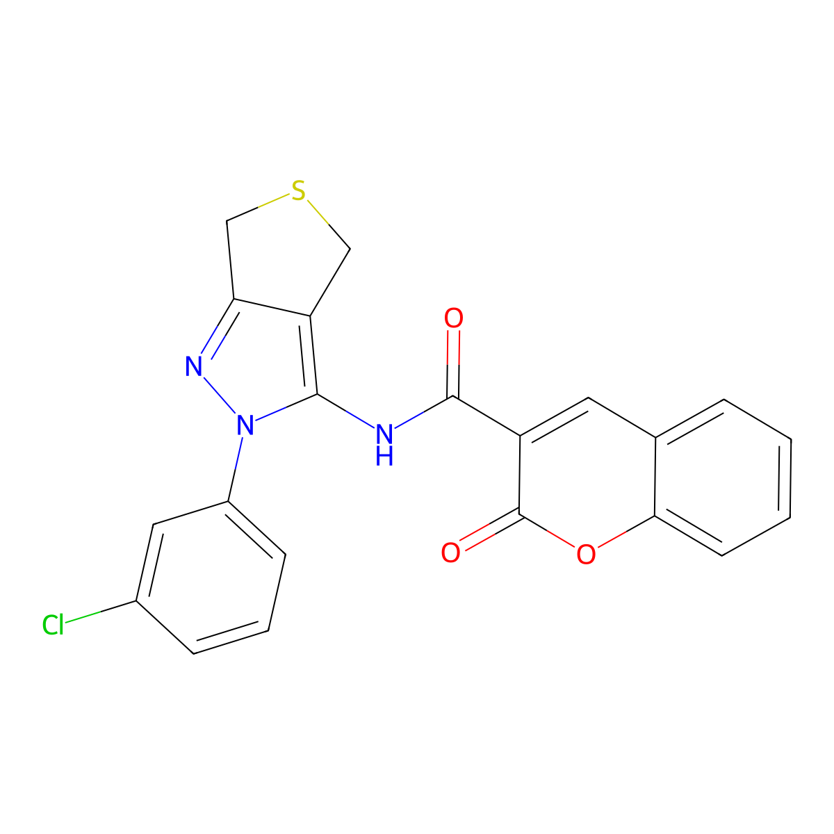 N-[2-(3-chlorophenyl)-4,6-dihydrothieno[3,4-c]pyrazol-3-yl]-2-oxochromene-3-carboxamide molecular structure, CAS 450341-15-8