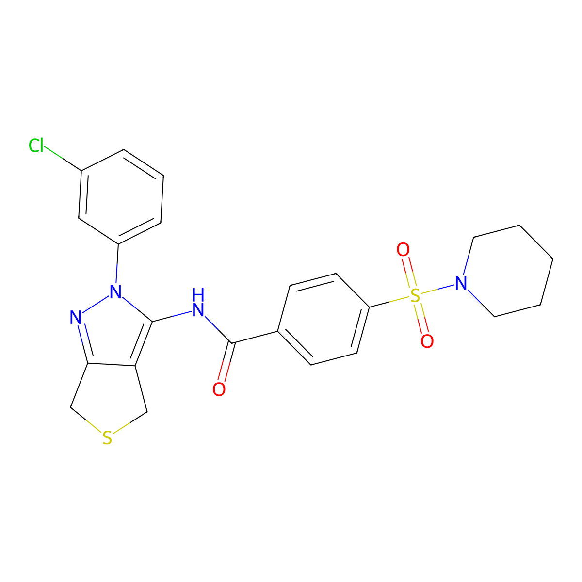 N-[2-(3-chlorophenyl)-4,6-dihydrothieno[3,4-c]pyrazol-3-yl]-4-piperidin-1-ylsulfonylbenzamide molecular structure, CAS 450341-18-1