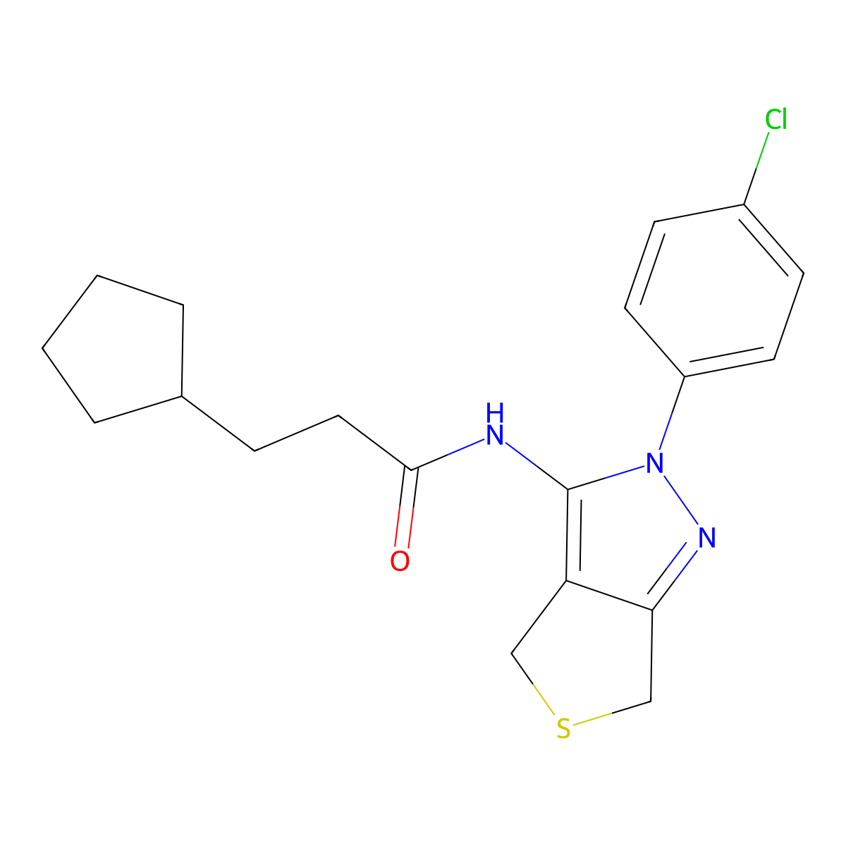 N-(2-(4-chlorophenyl)-4,6-dihydro-2H-thieno[3,4-c]pyrazol-3-yl)-3-cyclopentylpropanamide molecular structure, CAS 450341-24-9