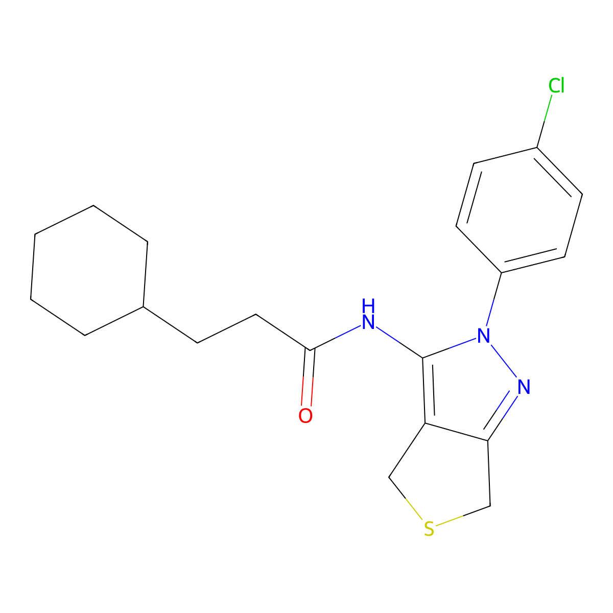 N-(2-(4-chlorophenyl)-4,6-dihydro-2H-thieno[3,4-c]pyrazol-3-yl)-3-cyclohexylpropanamide molecular structure, CAS 450341-25-0