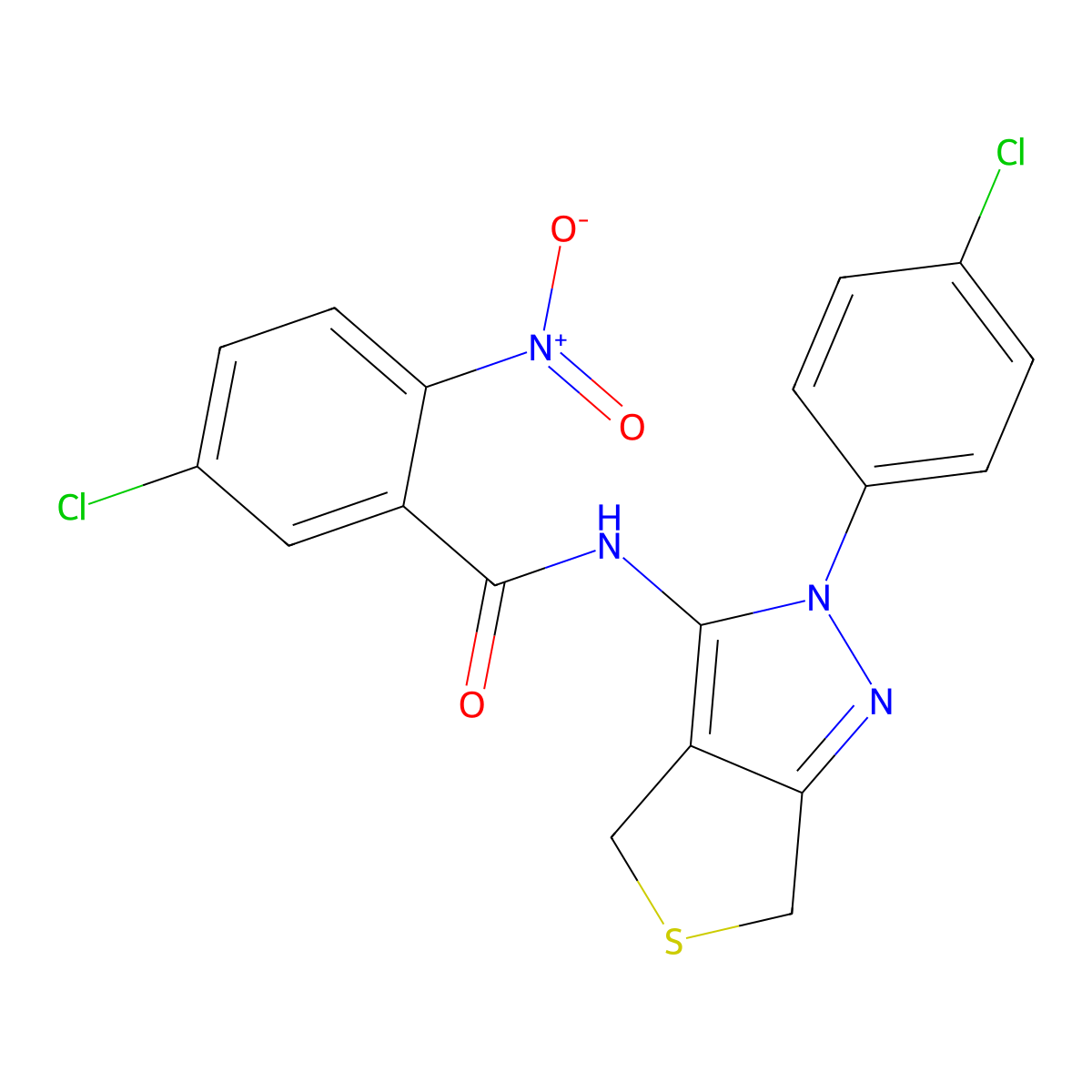 5-chloro-N-(2-(4-chlorophenyl)-4,6-dihydro-2H-thieno[3,4-c]pyrazol-3-yl)-2-nitrobenzamide molecular structure, CAS 450341-26-1