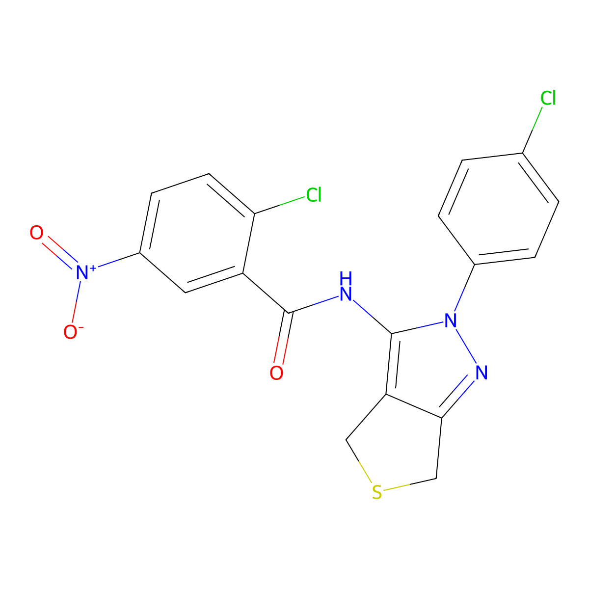 2-chloro-N-(2-(4-chlorophenyl)-4,6-dihydro-2H-thieno[3,4-c]pyrazol-3-yl)-5-nitrobenzamide molecular structure, CAS 450341-27-2
