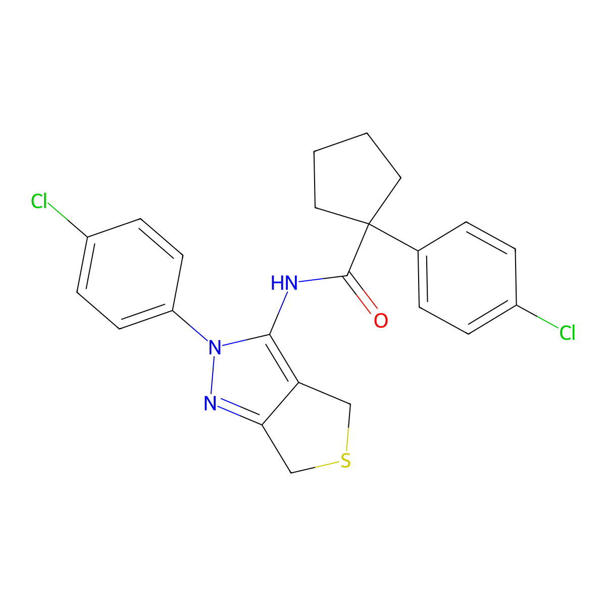 1-(4-chlorophenyl)-N-(2-(4-chlorophenyl)-4,6-dihydro-2H-thieno[3,4-c]pyrazol-3-yl)cyclopentanecarboxamide molecular structure, CAS 450341-31-8