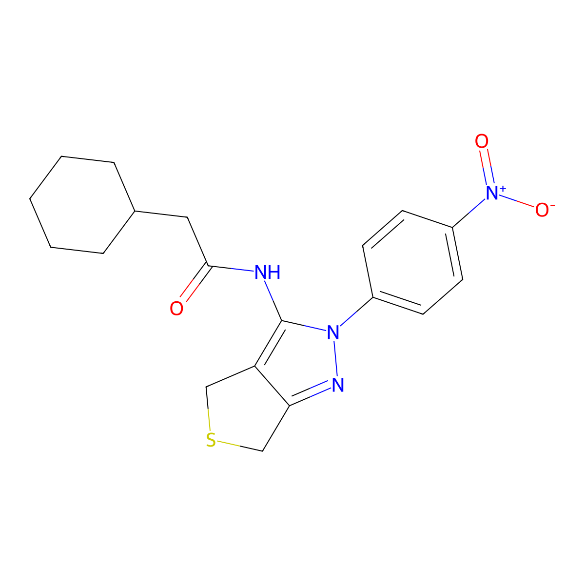2-cyclohexyl-N-(2-(4-nitrophenyl)-4,6-dihydro-2H-thieno[3,4-c]pyrazol-3-yl)acetamide molecular structure, CAS 450341-34-1