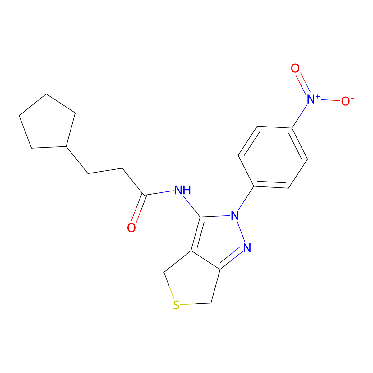 3-cyclopentyl-N-[2-(4-nitrophenyl)-4,6-dihydrothieno[3,4-c]pyrazol-3-yl]propanamide molecular structure, CAS 450341-35-2