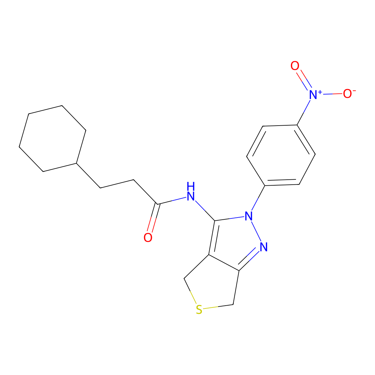 3-cyclohexyl-N-[2-(4-nitrophenyl)-4,6-dihydrothieno[3,4-c]pyrazol-3-yl]propanamide molecular structure, CAS 450341-36-3