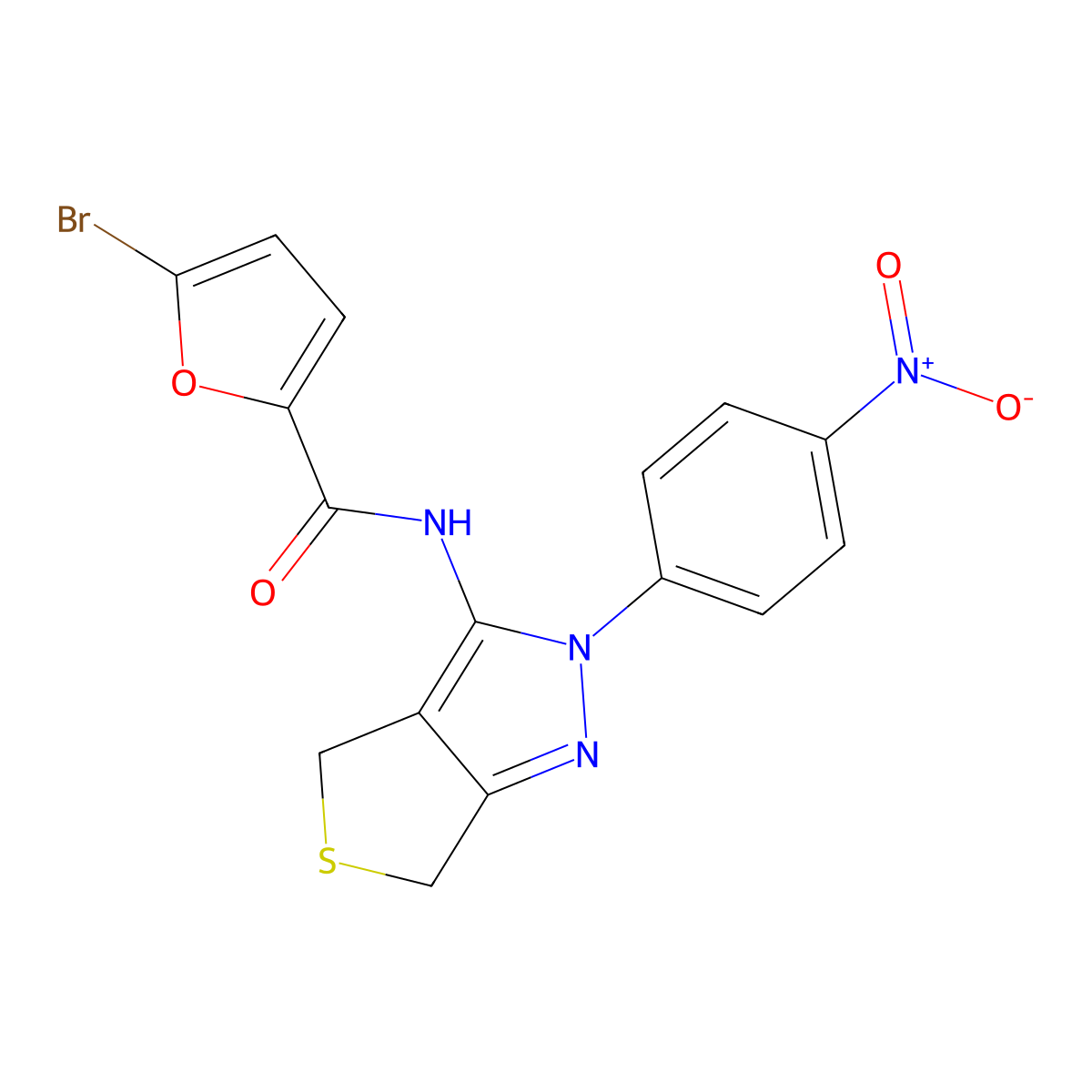 5-bromo-N-(2-(4-nitrophenyl)-4,6-dihydro-2H-thieno[3,4-c]pyrazol-3-yl)furan-2-carboxamide molecular structure, CAS 450341-37-4