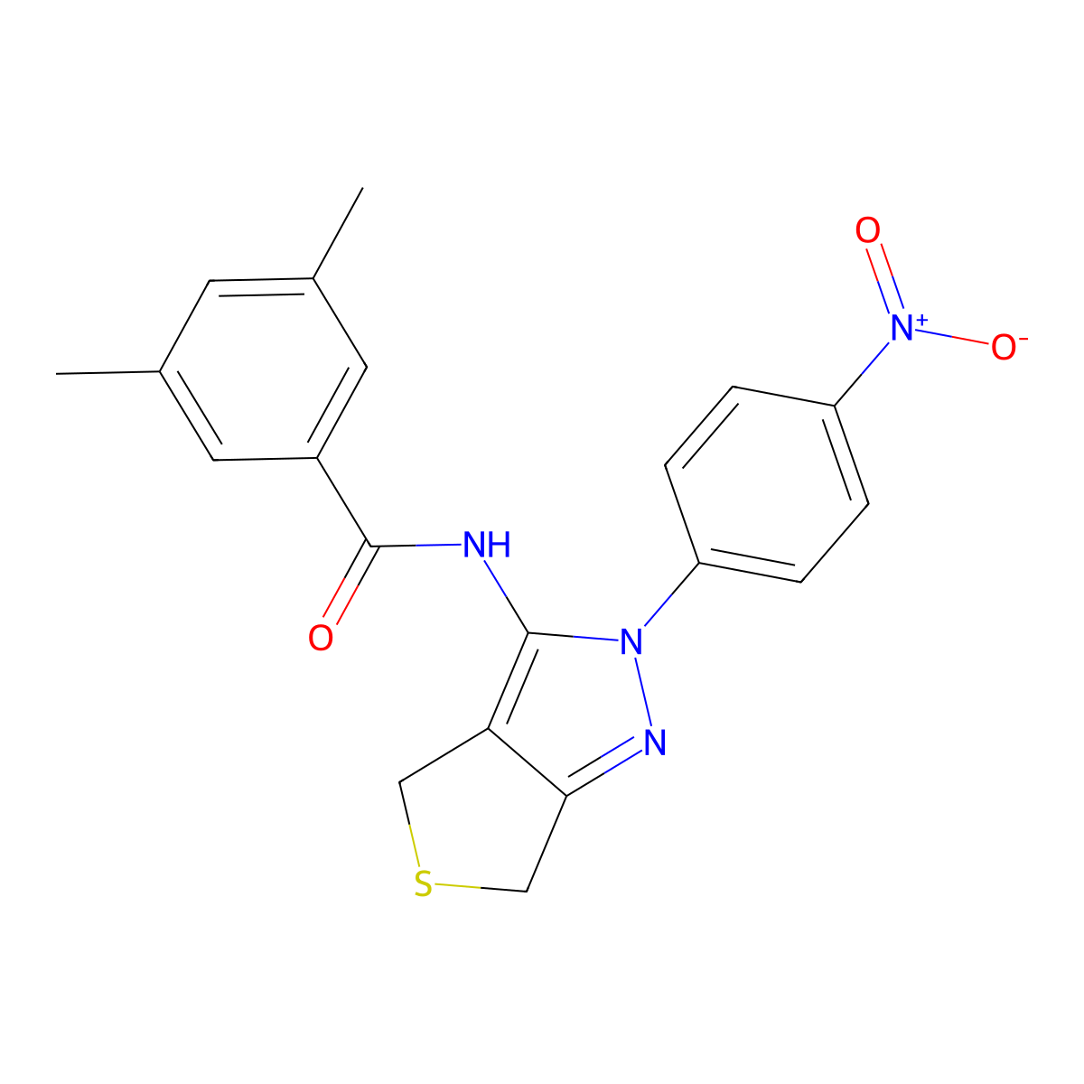 3,5-dimethyl-N-(2-(4-nitrophenyl)-4,6-dihydro-2H-thieno[3,4-c]pyrazol-3-yl)benzamide molecular structure, CAS 450341-39-6