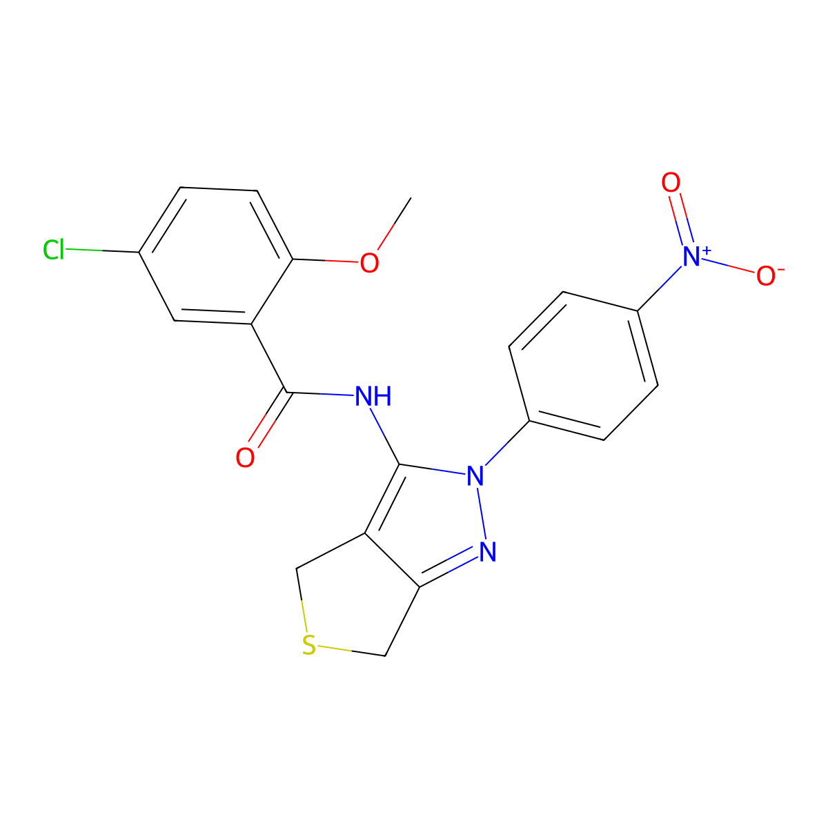 5-chloro-2-methoxy-N-[2-(4-nitrophenyl)-4,6-dihydrothieno[3,4-c]pyrazol-3-yl]benzamide molecular structure, CAS 450341-41-0