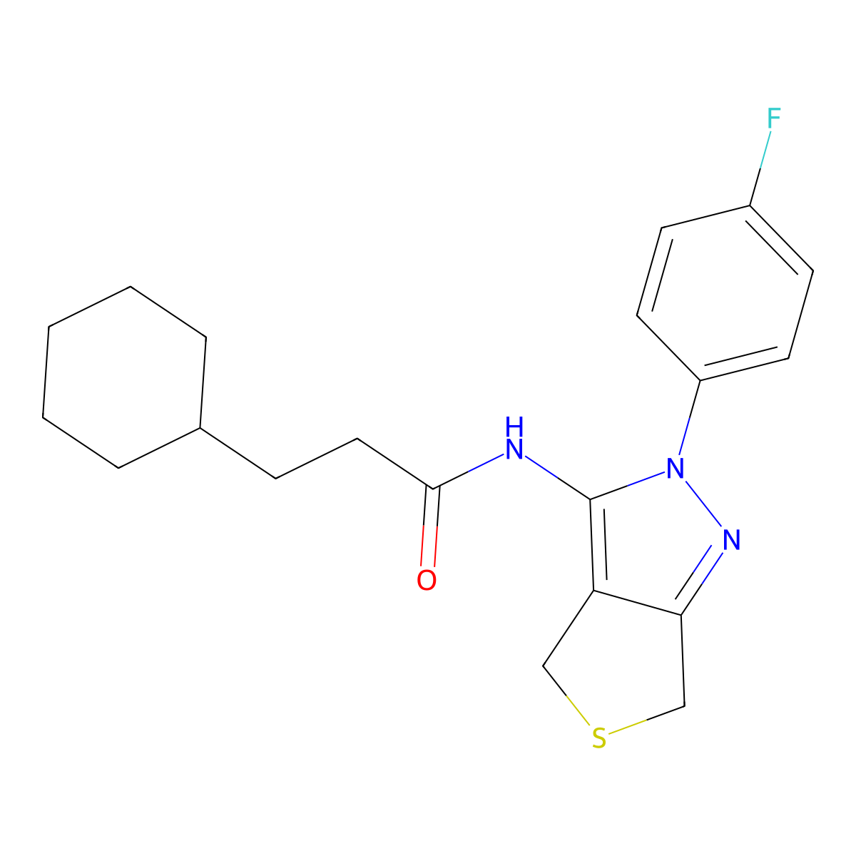 3-cyclohexyl-N-[2-(4-fluorophenyl)-4,6-dihydrothieno[3,4-c]pyrazol-3-yl]propanamide molecular structure, CAS 450342-76-4