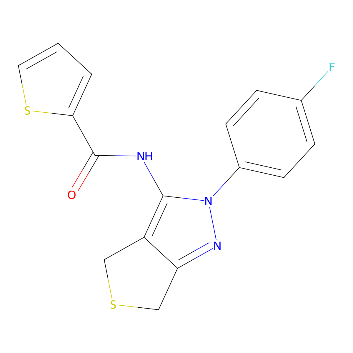 N-(2-(4-fluorophenyl)-4,6-dihydro-2H-thieno[3,4-c]pyrazol-3-yl)thiophene-2-carboxamide molecular structure, CAS 450342-79-7