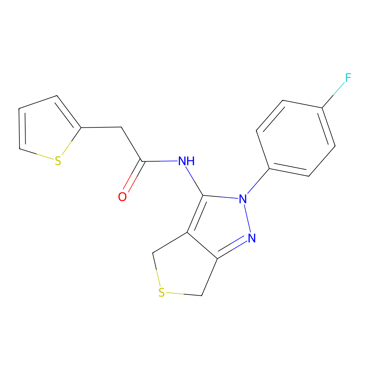 N-(2-(4-fluorophenyl)-4,6-dihydro-2H-thieno[3,4-c]pyrazol-3-yl)-2-(thiophen-2-yl)acetamide molecular structure, CAS 450342-80-0