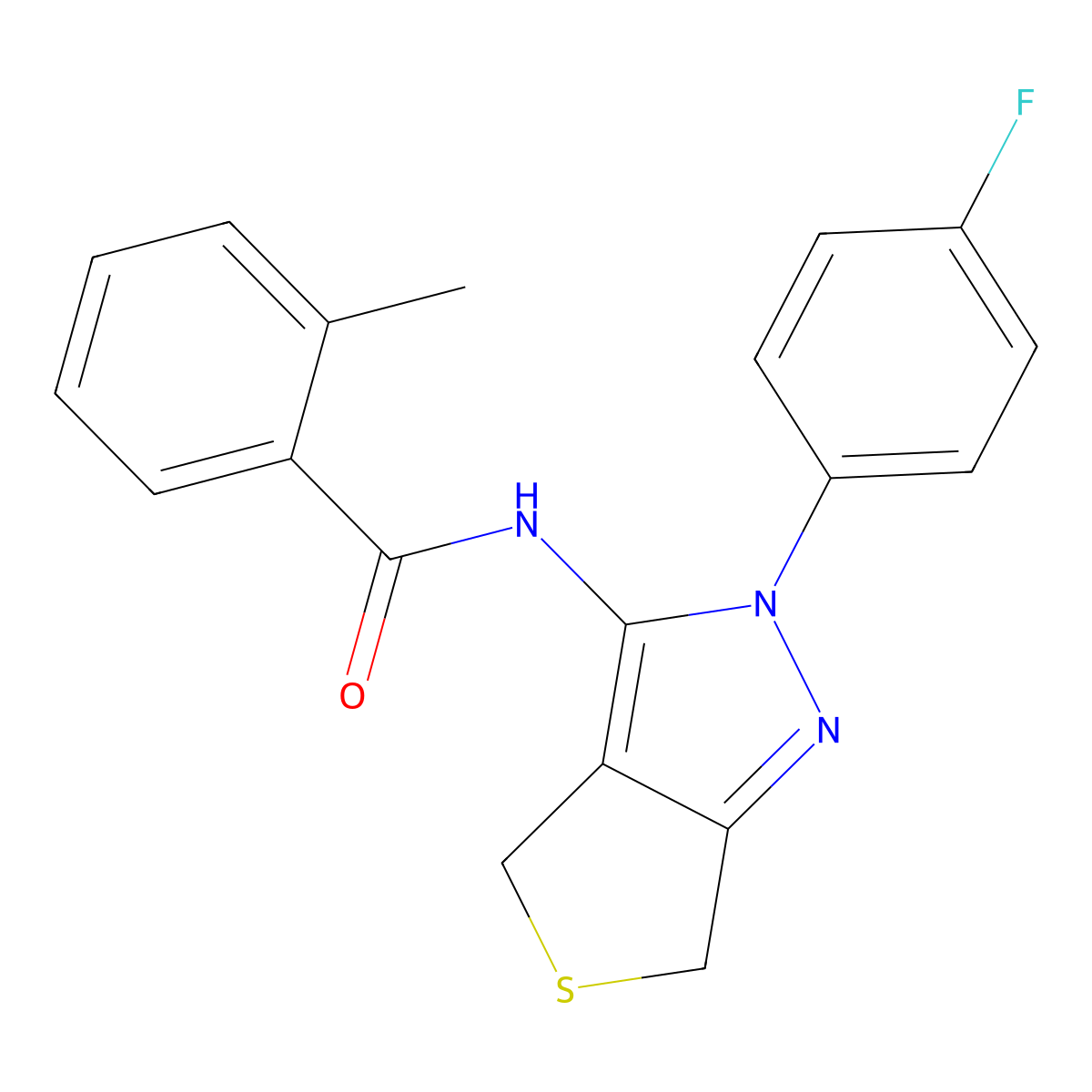 N-[2-(4-fluorophenyl)-4,6-dihydrothieno[3,4-c]pyrazol-3-yl]-2-methylbenzamide molecular structure, CAS 450342-82-2
