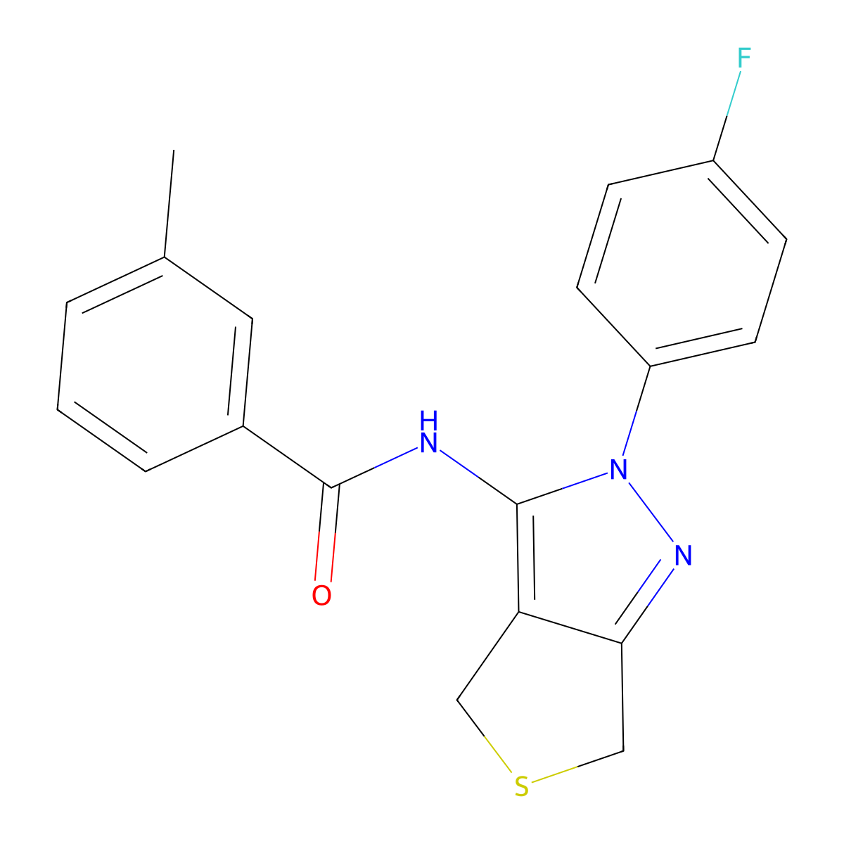 N-[2-(4-fluorophenyl)-4,6-dihydrothieno[3,4-c]pyrazol-3-yl]-3-methylbenzamide molecular structure, CAS 450342-83-3