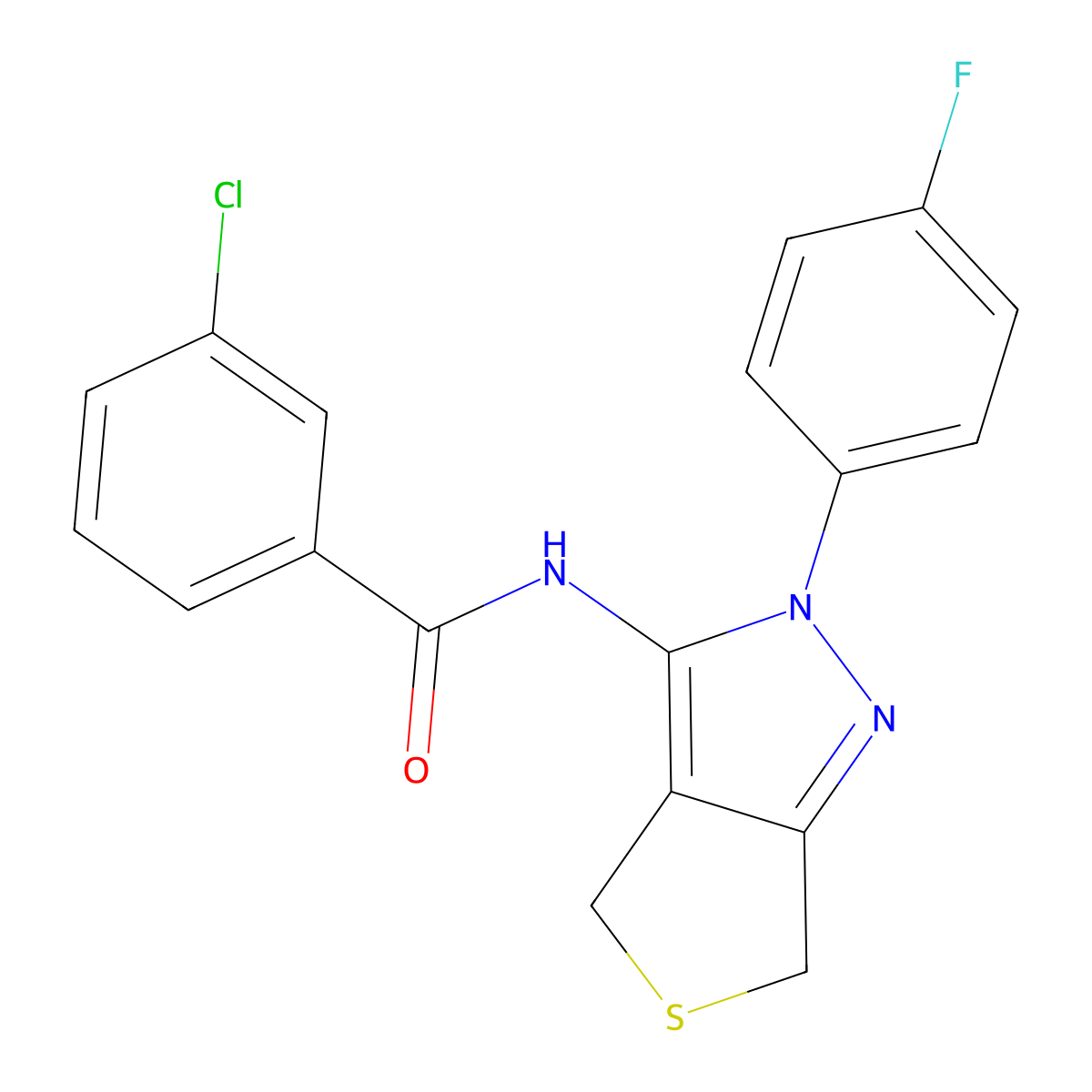 3-chloro-N-(2-(4-fluorophenyl)-4,6-dihydro-2H-thieno[3,4-c]pyrazol-3-yl)benzamide molecular structure, CAS 450342-86-6