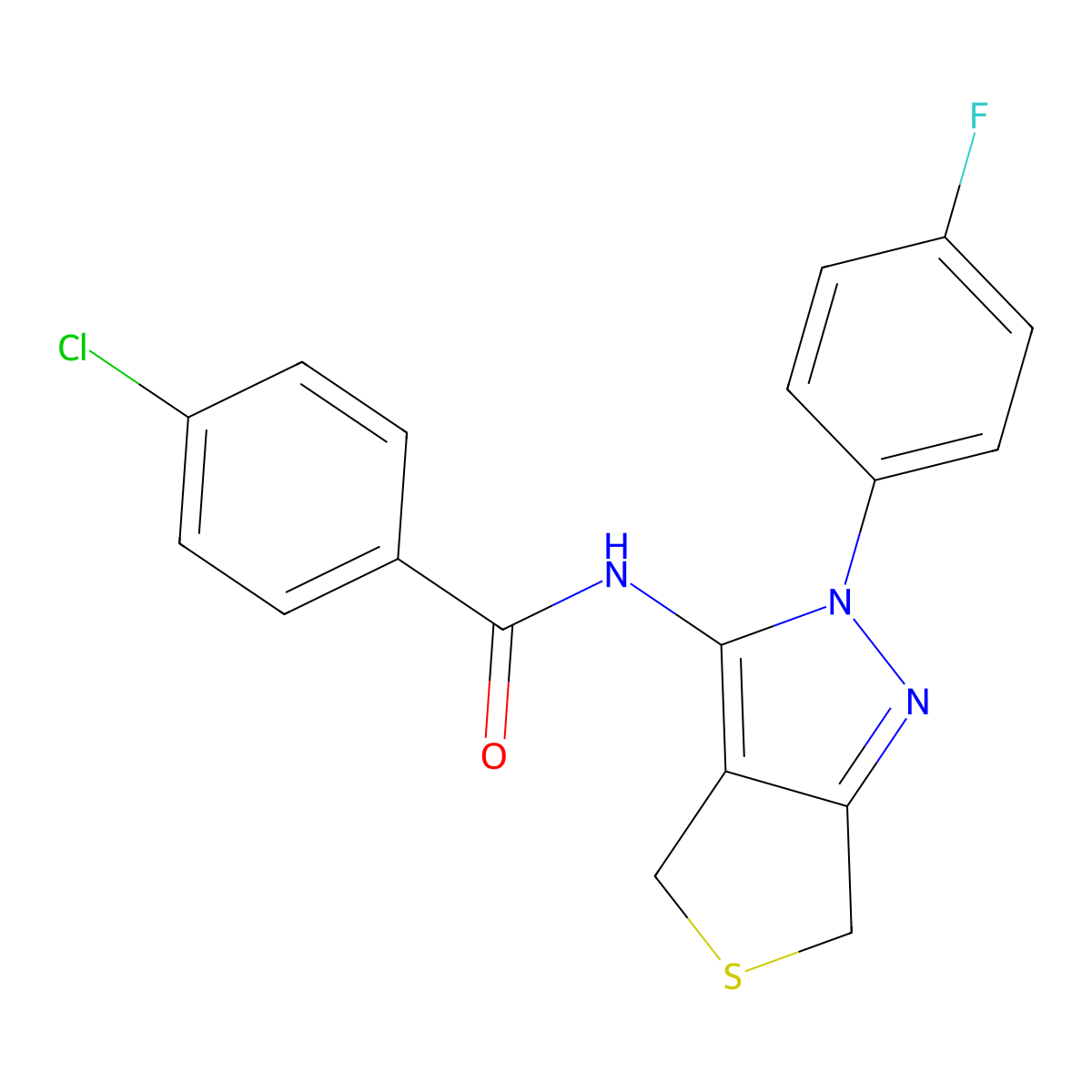 4-chloro-N-(2-(4-fluorophenyl)-4,6-dihydro-2H-thieno[3,4-c]pyrazol-3-yl)benzamide molecular structure, CAS 450342-87-7