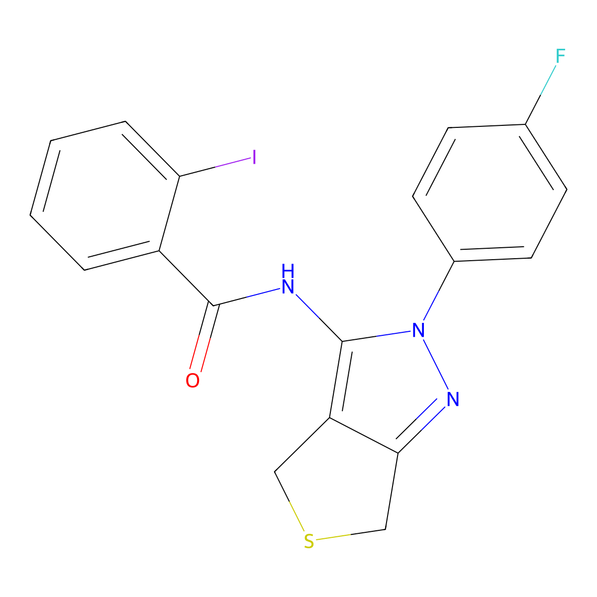 N-(2-(4-fluorophenyl)-4,6-dihydro-2H-thieno[3,4-c]pyrazol-3-yl)-2-iodobenzamide molecular structure, CAS 450342-88-8