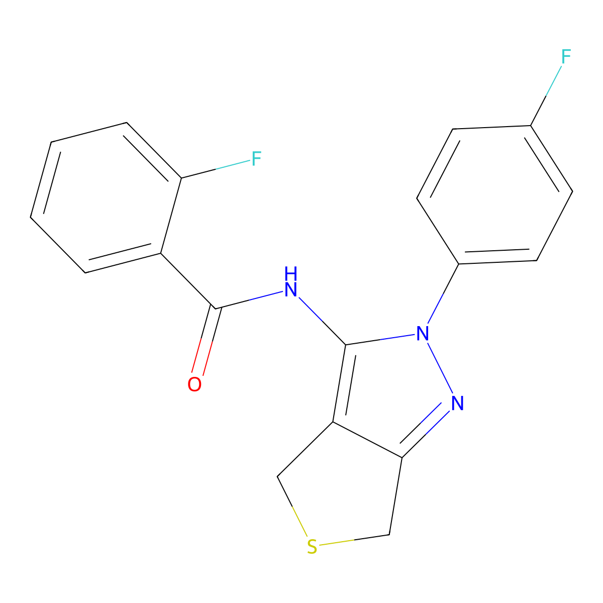 2-fluoro-N-(2-(4-fluorophenyl)-4,6-dihydro-2H-thieno[3,4-c]pyrazol-3-yl)benzamide molecular structure, CAS 450342-92-4