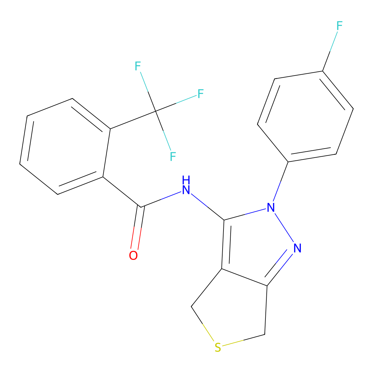 N-[2-(4-fluorophenyl)-4,6-dihydrothieno[3,4-c]pyrazol-3-yl]-2-(trifluoromethyl)benzamide molecular structure, CAS 450343-03-0