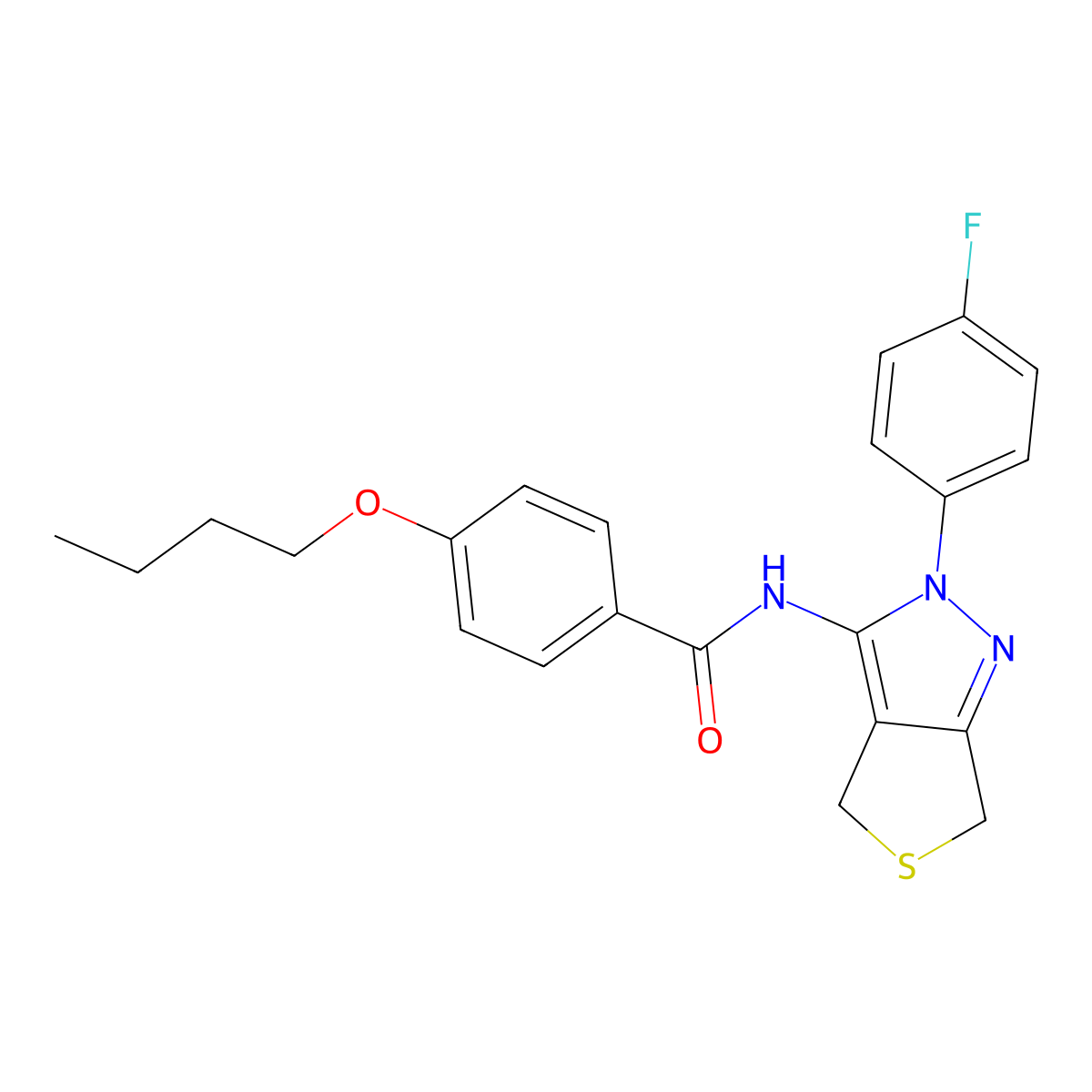 4-butoxy-N-(2-(4-fluorophenyl)-4,6-dihydro-2H-thieno[3,4-c]pyrazol-3-yl)benzamide molecular structure, CAS 450343-06-3