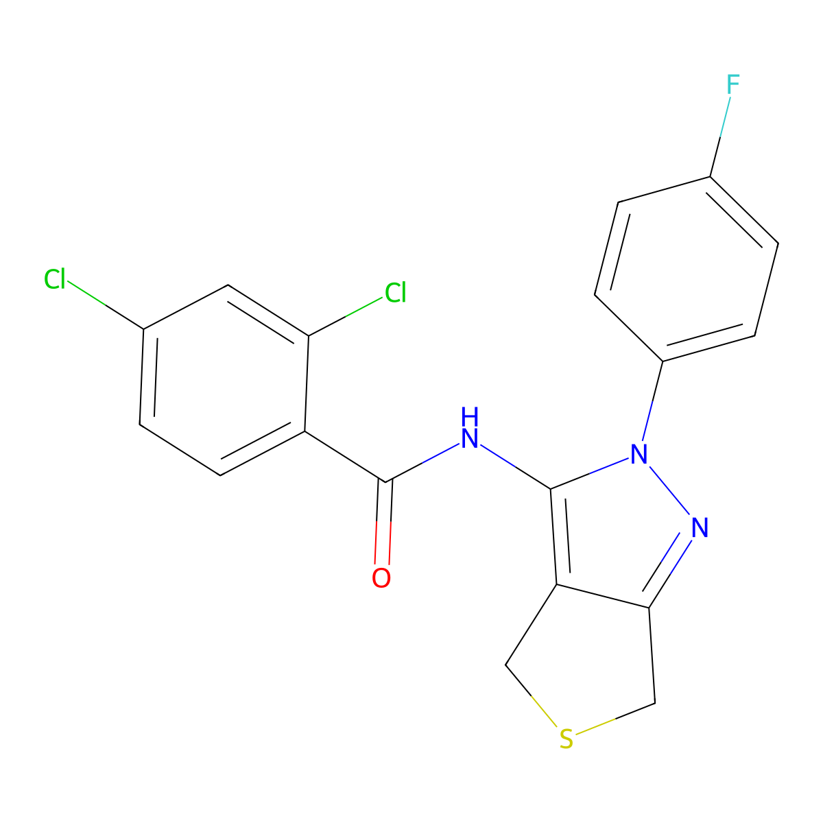 2,4-dichloro-N-(2-(4-fluorophenyl)-4,6-dihydro-2H-thieno[3,4-c]pyrazol-3-yl)benzamide molecular structure, CAS 450343-08-5