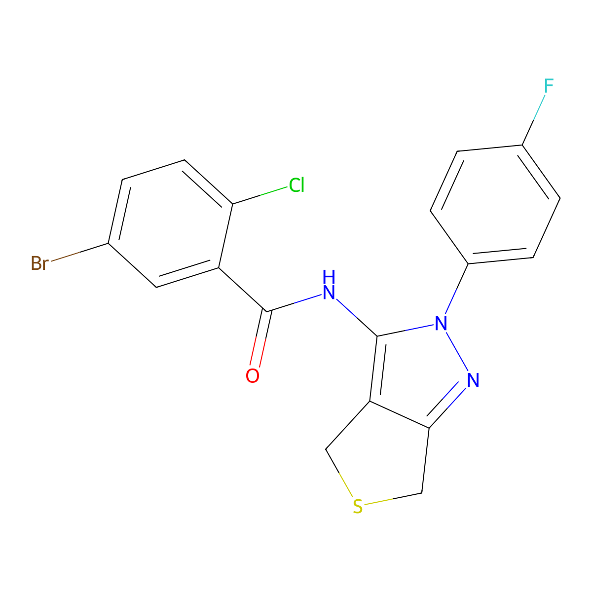 5-bromo-2-chloro-N-(2-(4-fluorophenyl)-4,6-dihydro-2H-thieno[3,4-c]pyrazol-3-yl)benzamide molecular structure, CAS 450343-11-0