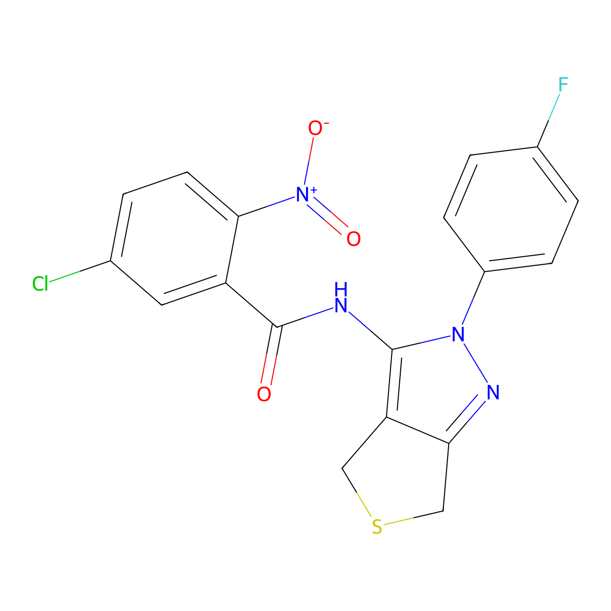 5-chloro-N-(2-(4-fluorophenyl)-4,6-dihydro-2H-thieno[3,4-c]pyrazol-3-yl)-2-nitrobenzamide molecular structure, CAS 450343-13-2