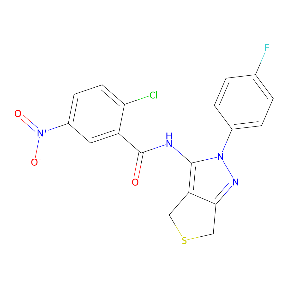 2-chloro-N-(2-(4-fluorophenyl)-4,6-dihydro-2H-thieno[3,4-c]pyrazol-3-yl)-5-nitrobenzamide molecular structure, CAS 450343-14-3