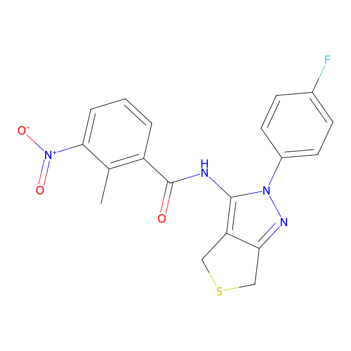 N-(2-(4-fluorophenyl)-4,6-dihydro-2H-thieno[3,4-c]pyrazol-3-yl)-2-methyl-3-nitrobenzamide molecular structure, CAS 450343-15-4
