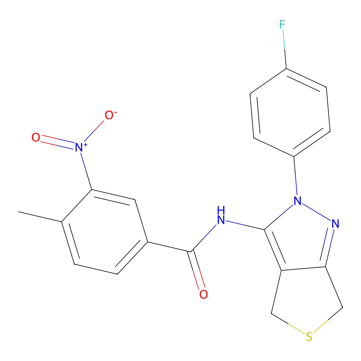 N-[2-(4-fluorophenyl)-4,6-dihydrothieno[3,4-c]pyrazol-3-yl]-4-methyl-3-nitrobenzamide molecular structure, CAS 450343-16-5
