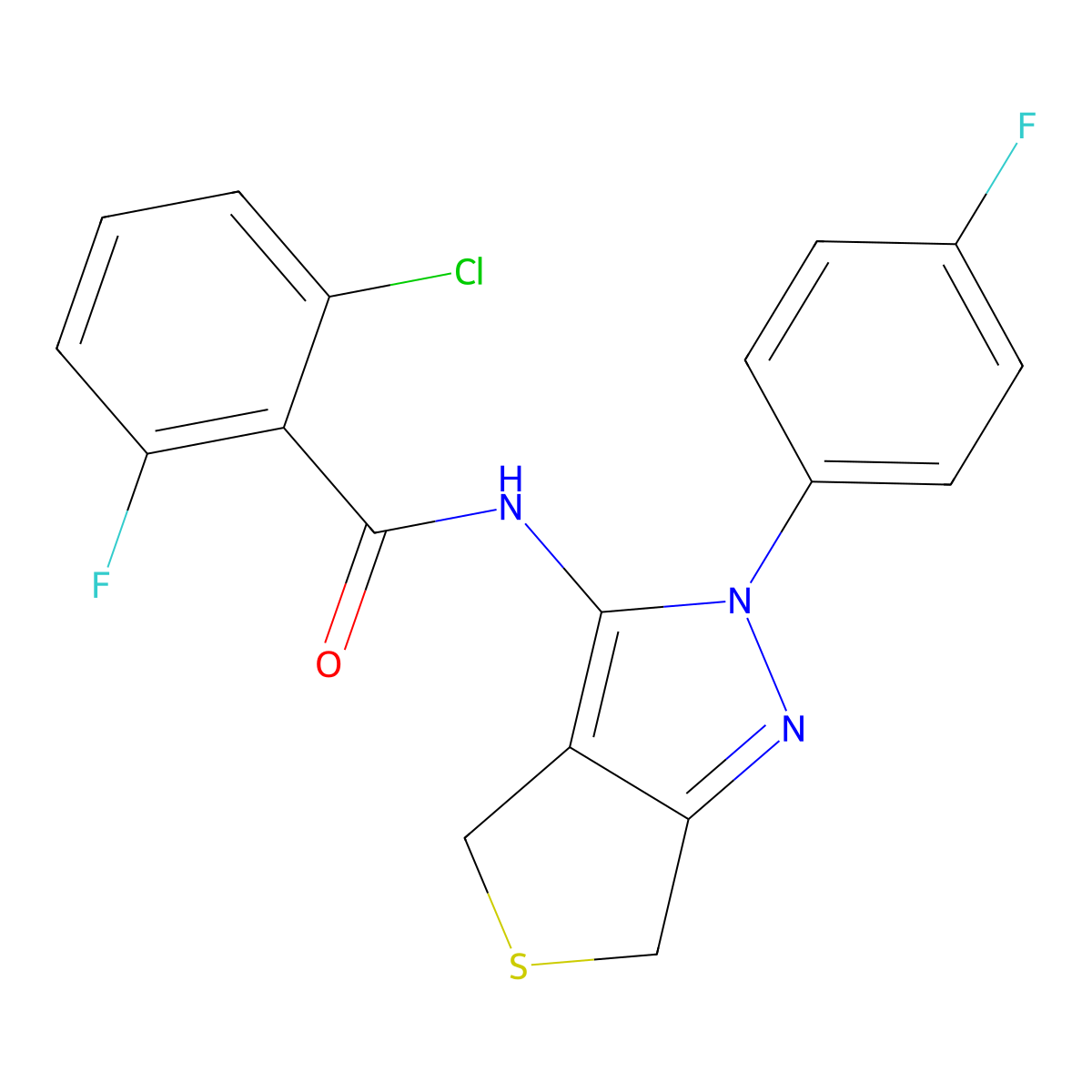 2-chloro-6-fluoro-N-[2-(4-fluorophenyl)-4,6-dihydrothieno[3,4-c]pyrazol-3-yl]benzamide molecular structure, CAS 450343-17-6