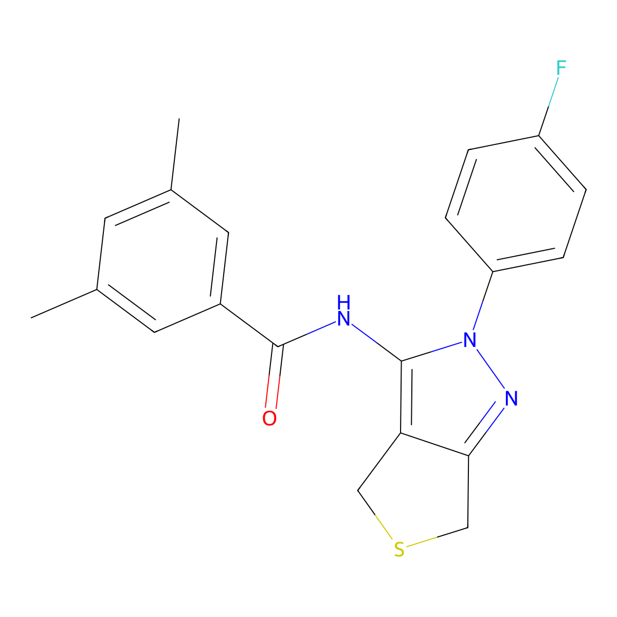 N-(2-(4-fluorophenyl)-4,6-dihydro-2H-thieno[3,4-c]pyrazol-3-yl)-3,5-dimethylbenzamide molecular structure, CAS 450343-19-8