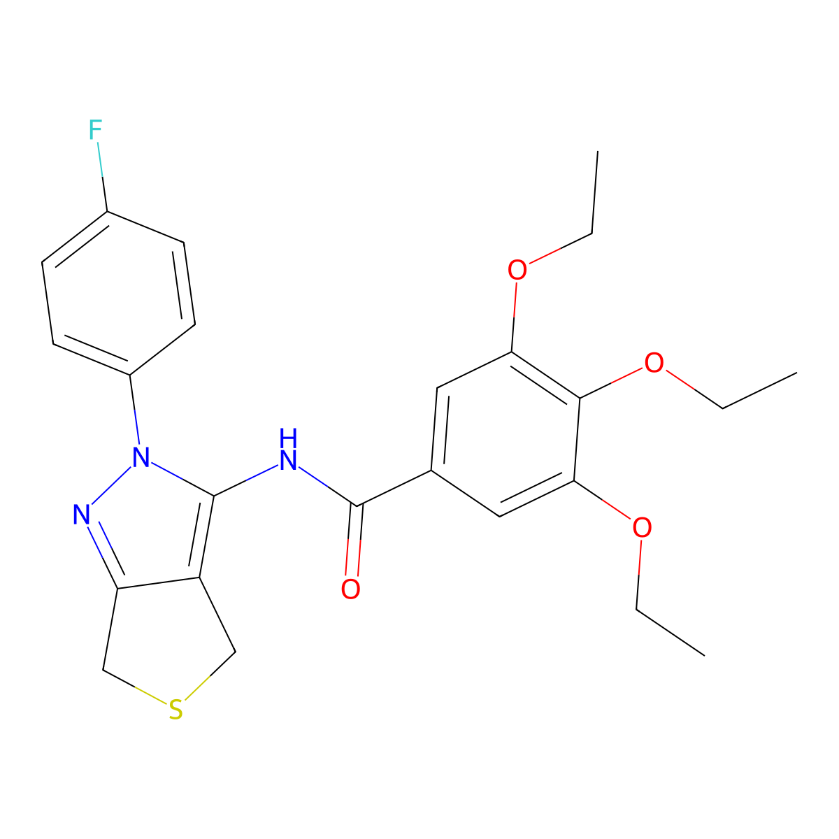 3,4,5-triethoxy-N-(2-(4-fluorophenyl)-4,6-dihydro-2H-thieno[3,4-c]pyrazol-3-yl)benzamide molecular structure, CAS 450343-25-6