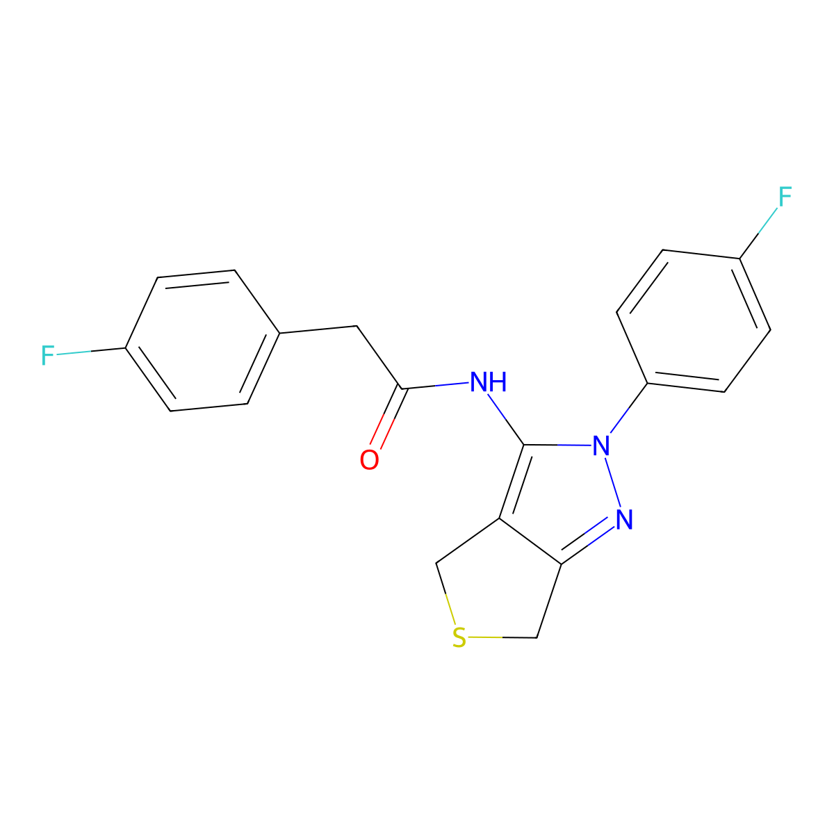 2-(4-fluorophenyl)-N-(2-(4-fluorophenyl)-4,6-dihydro-2H-thieno[3,4-c]pyrazol-3-yl)acetamide molecular structure, CAS 450343-30-3