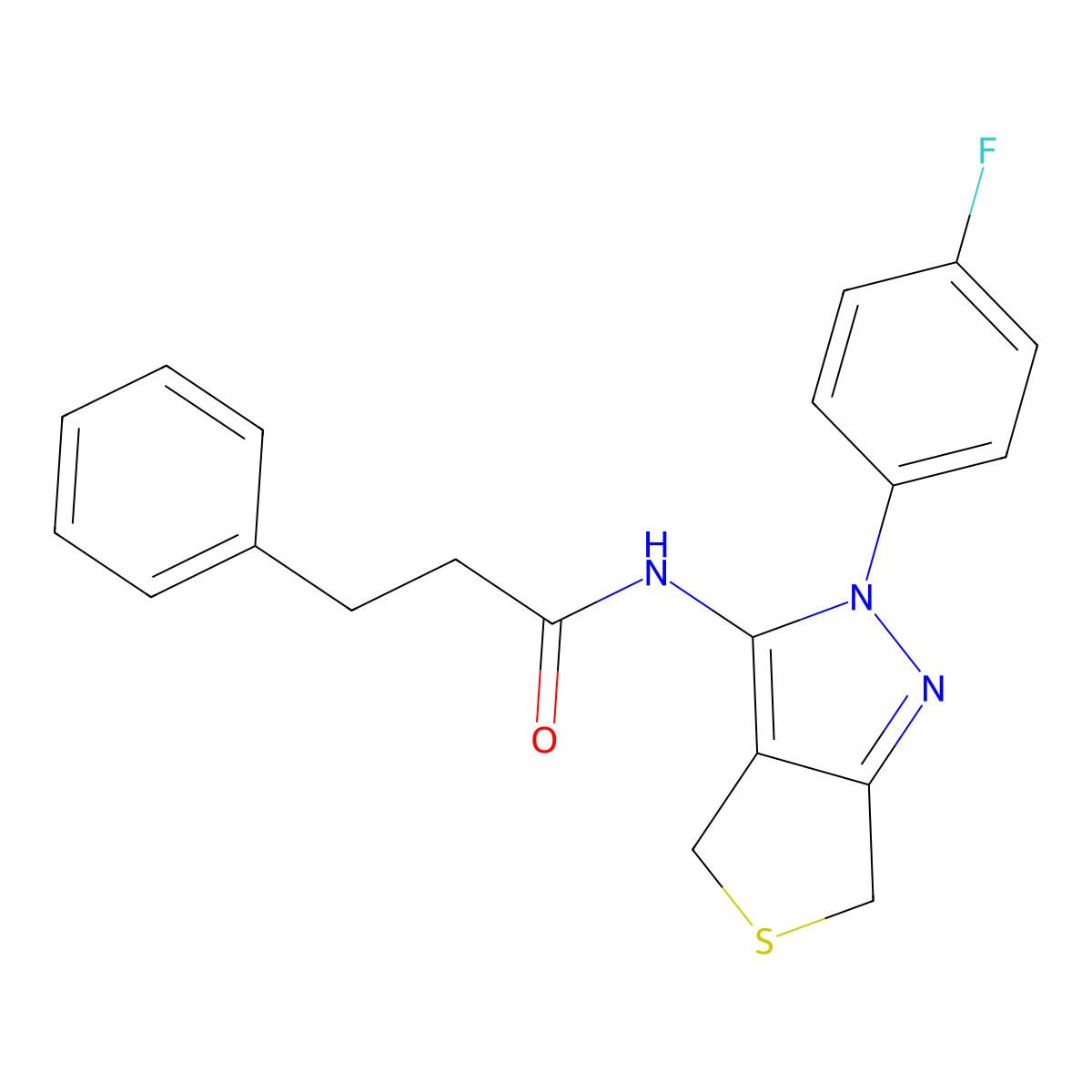 N-[2-(4-fluorophenyl)-4,6-dihydrothieno[3,4-c]pyrazol-3-yl]-3-phenylpropanamide molecular structure, CAS 450343-34-7