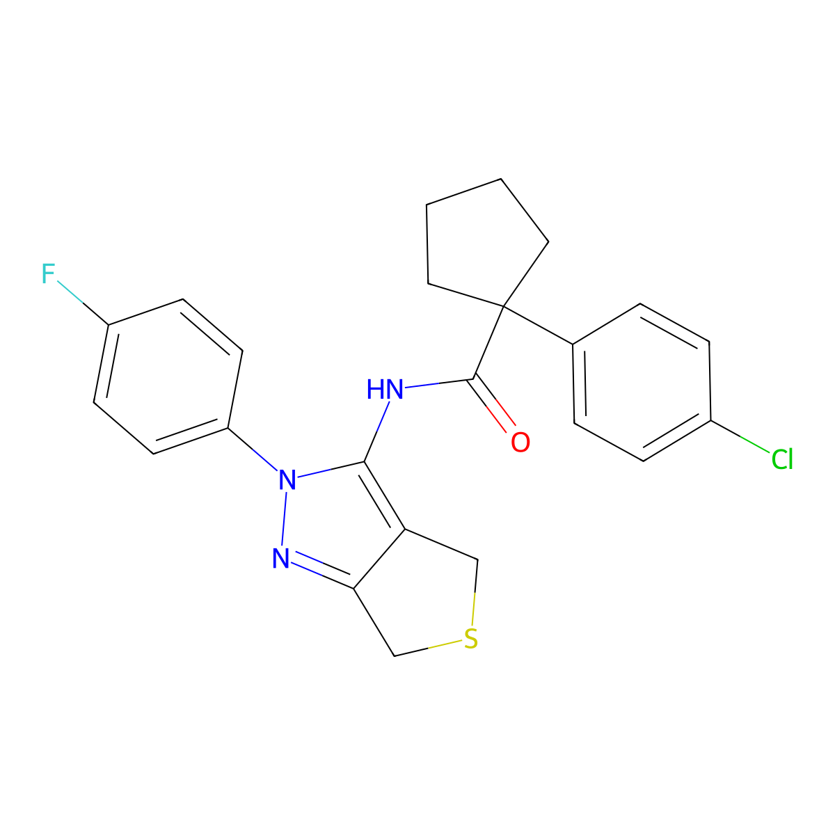 1-(4-chlorophenyl)-N-(2-(4-fluorophenyl)-4,6-dihydro-2H-thieno[3,4-c]pyrazol-3-yl)cyclopentanecarboxamide molecular structure, CAS 450343-45-0