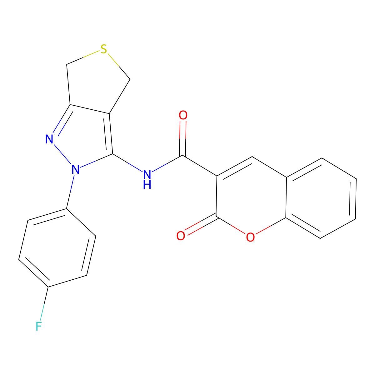 N-(2-(4-fluorophenyl)-4,6-dihydro-2H-thieno[3,4-c]pyrazol-3-yl)-2-oxo-2H-chromene-3-carboxamide molecular structure, CAS 450343-47-2