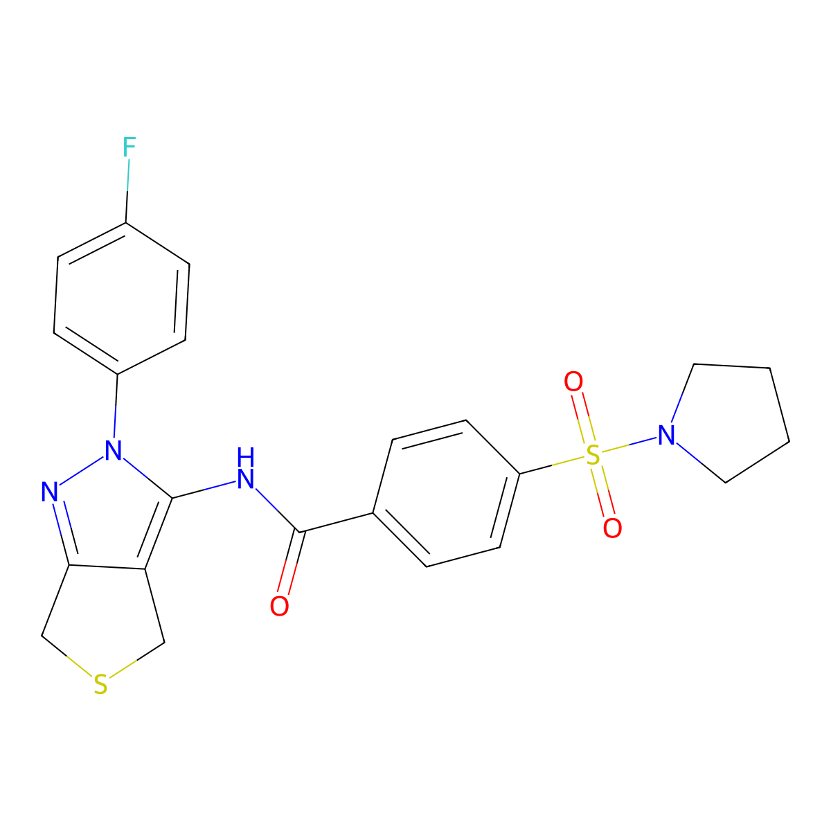 N-(2-(4-fluorophenyl)-4,6-dihydro-2H-thieno[3,4-c]pyrazol-3-yl)-4-(pyrrolidin-1-ylsulfonyl)benzamide molecular structure, CAS 450343-50-7