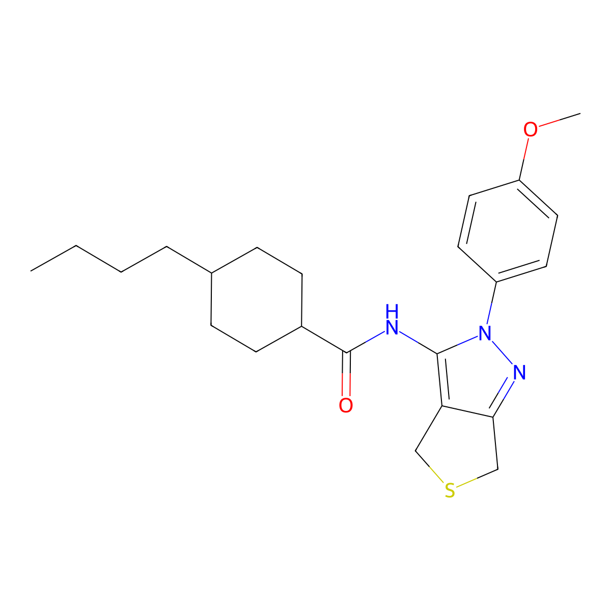 4-butyl-N-(2-(4-methoxyphenyl)-4,6-dihydro-2H-thieno[3,4-c]pyrazol-3-yl)cyclohexanecarboxamide molecular structure, CAS 450343-55-2