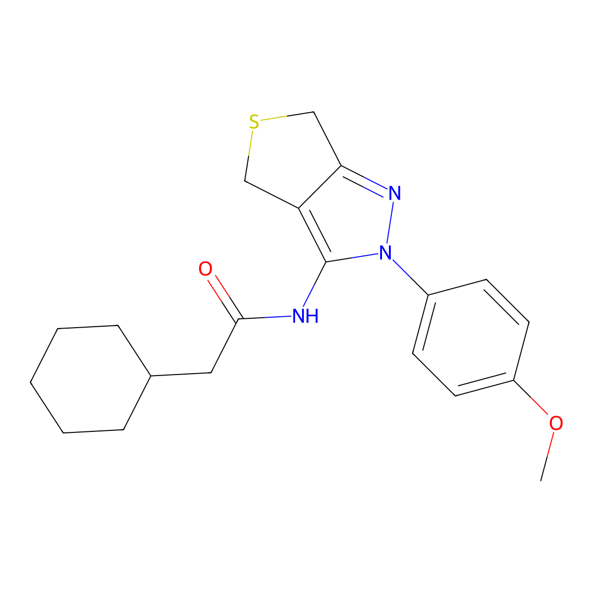 2-cyclohexyl-N-(2-(4-methoxyphenyl)-4,6-dihydro-2H-thieno[3,4-c]pyrazol-3-yl)acetamide molecular structure, CAS 450343-56-3