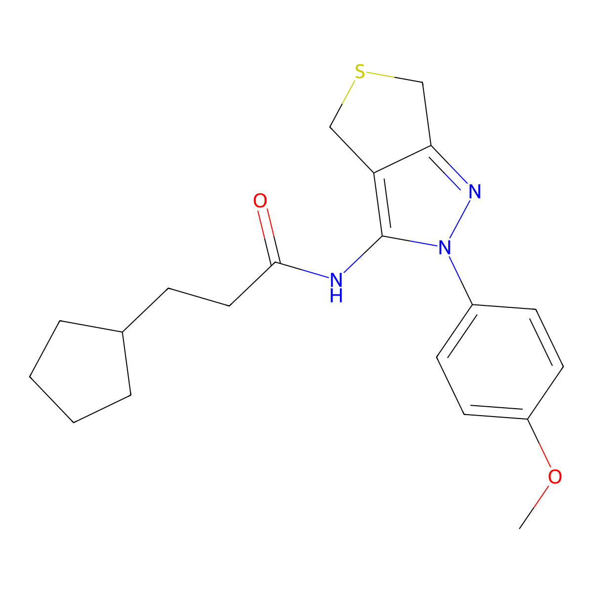 3-cyclopentyl-N-(2-(4-methoxyphenyl)-4,6-dihydro-2H-thieno[3,4-c]pyrazol-3-yl)propanamide molecular structure, CAS 450343-57-4