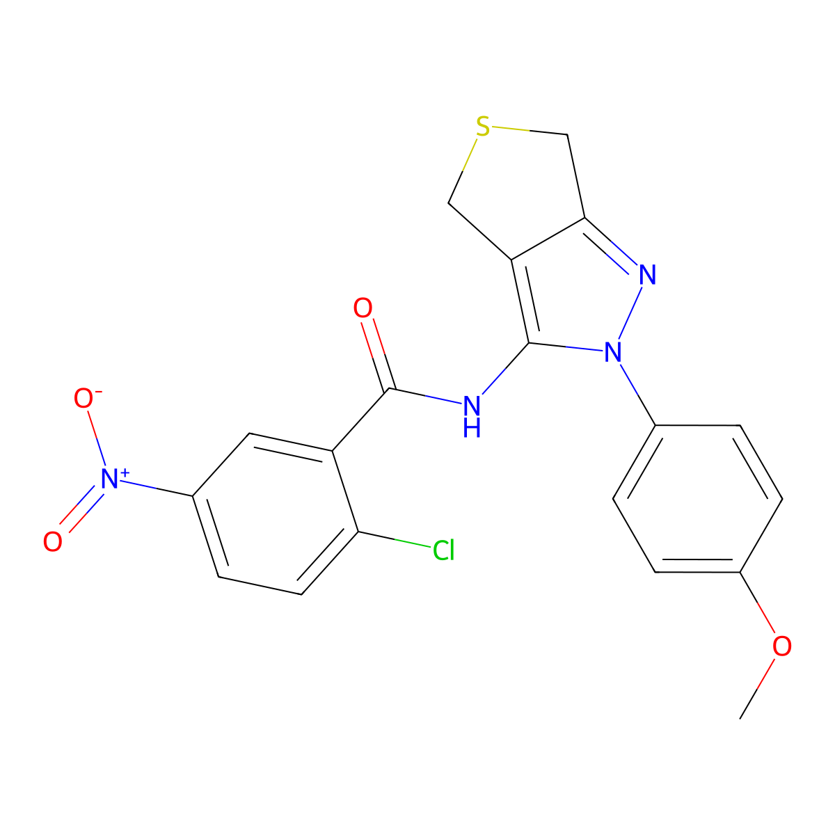 2-chloro-N-(2-(4-methoxyphenyl)-4,6-dihydro-2H-thieno[3,4-c]pyrazol-3-yl)-5-nitrobenzamide molecular structure, CAS 450343-59-6