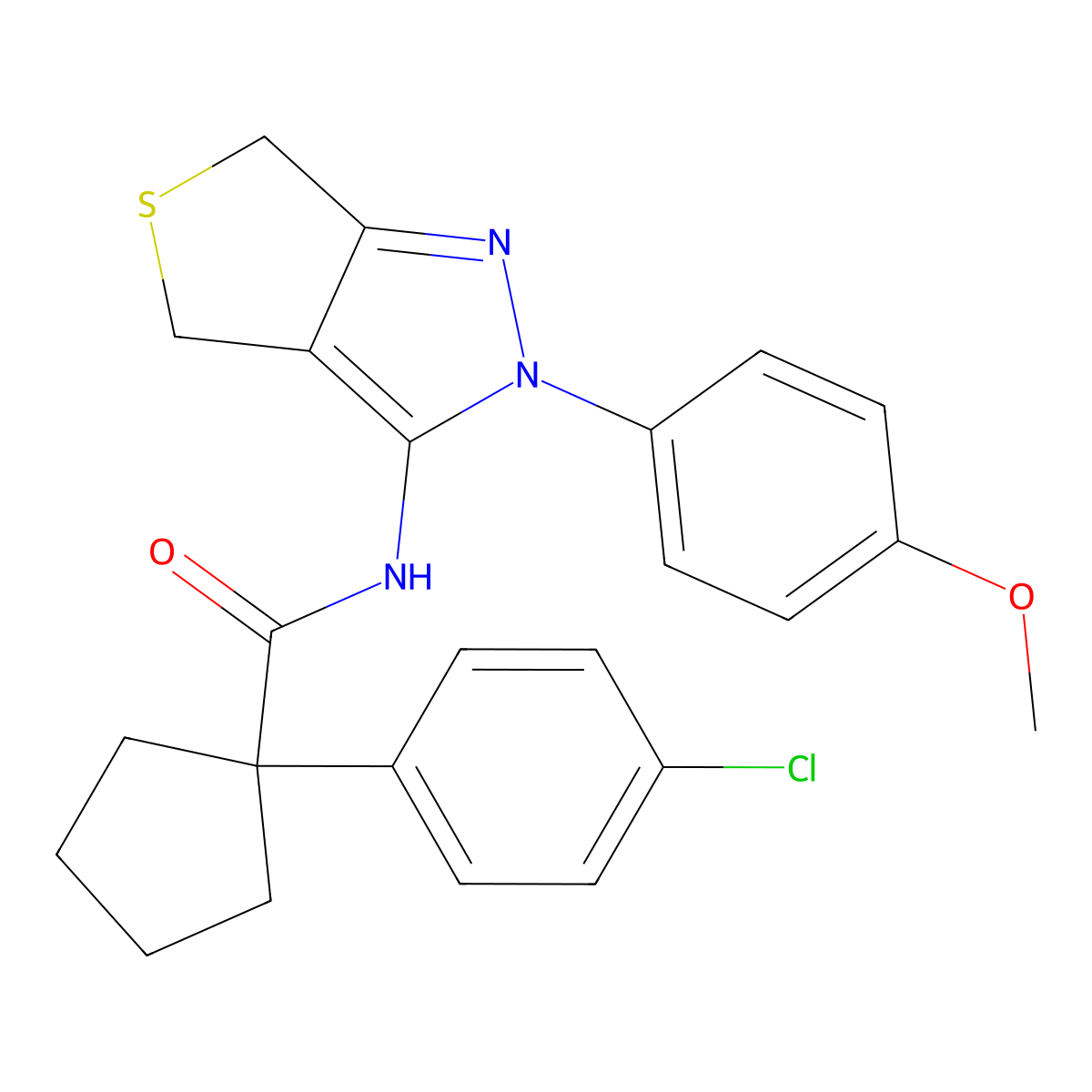 1-(4-chlorophenyl)-N-(2-(4-methoxyphenyl)-4,6-dihydro-2H-thieno[3,4-c]pyrazol-3-yl)cyclopentanecarboxamide molecular structure, CAS 450343-64-3
