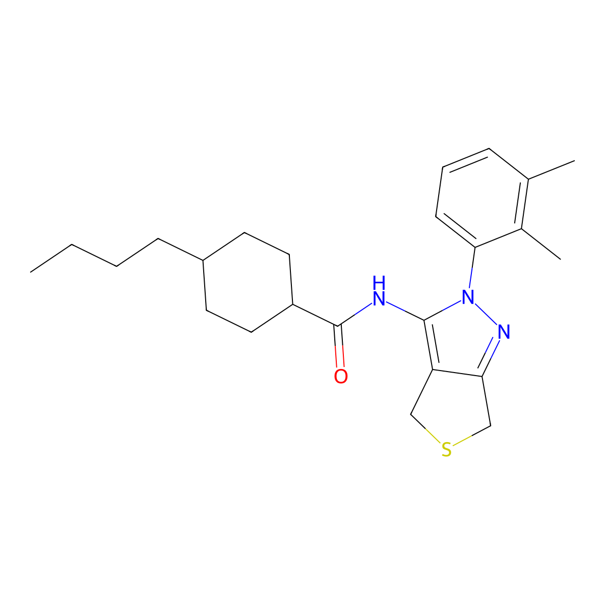 4-butyl-N-(2-(2,3-dimethylphenyl)-4,6-dihydro-2H-thieno[3,4-c]pyrazol-3-yl)cyclohexanecarboxamide molecular structure, CAS 450343-76-7