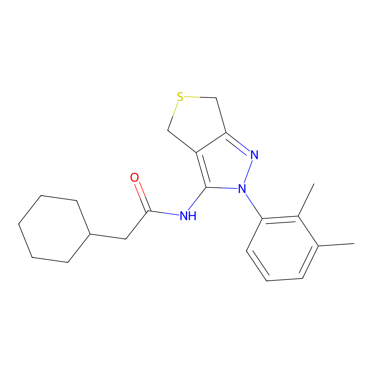 2-cyclohexyl-N-(2-(2,3-dimethylphenyl)-4,6-dihydro-2H-thieno[3,4-c]pyrazol-3-yl)acetamide molecular structure, CAS 450343-77-8