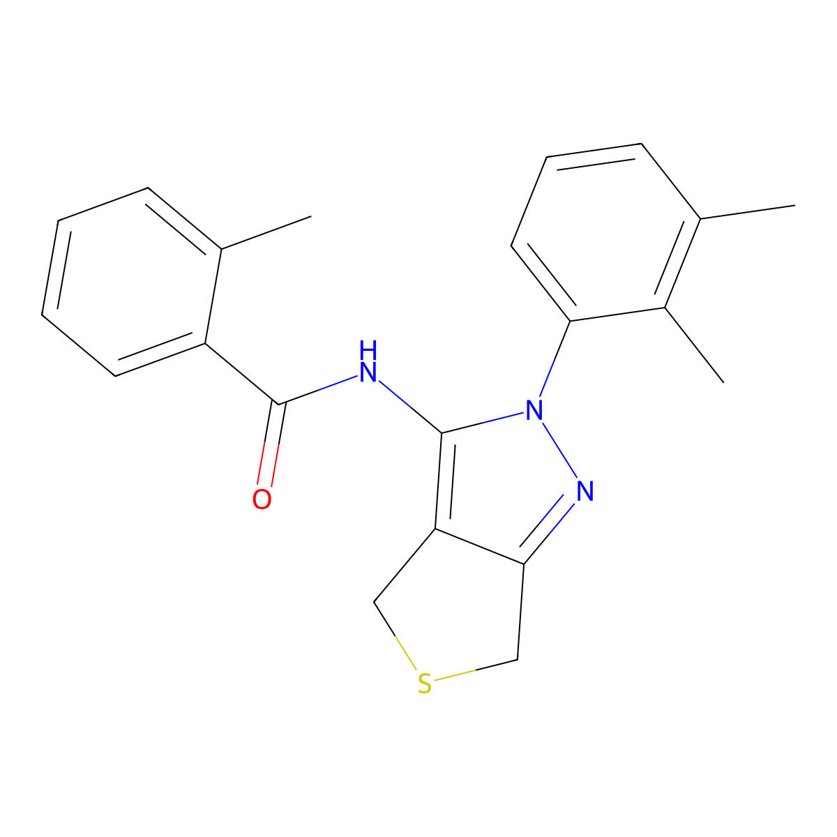 N-[2-(2,3-dimethylphenyl)-4,6-dihydrothieno[3,4-c]pyrazol-3-yl]-2-methylbenzamide molecular structure, CAS 450343-85-8