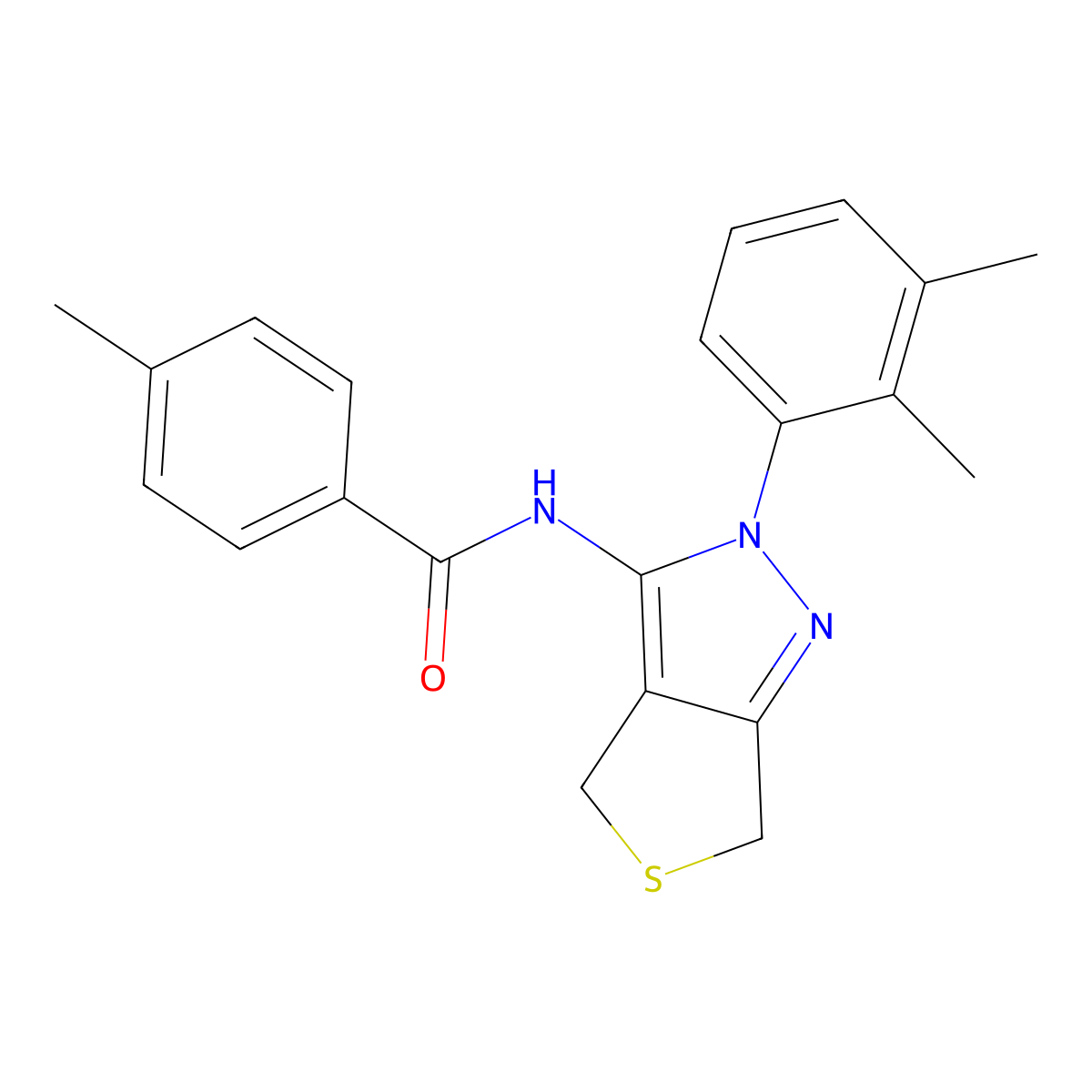 N-[2-(2,3-dimethylphenyl)-4,6-dihydrothieno[3,4-c]pyrazol-3-yl]-4-methylbenzamide molecular structure, CAS 450343-87-0