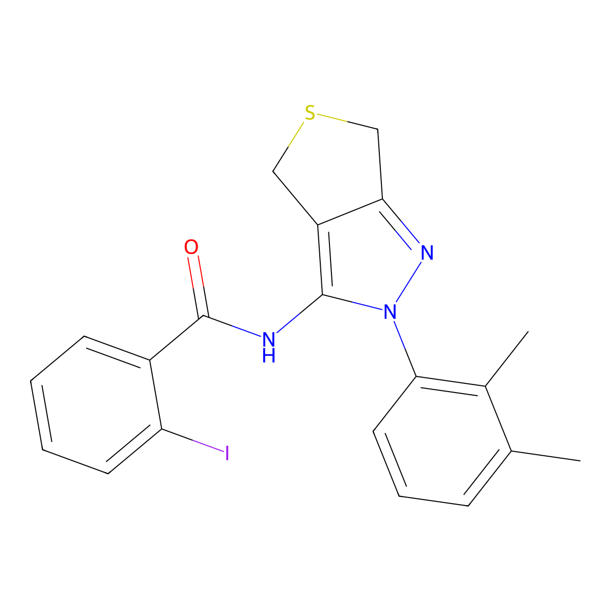 N-(2-(2,3-dimethylphenyl)-4,6-dihydro-2H-thieno[3,4-c]pyrazol-3-yl)-2-iodobenzamide molecular structure, CAS 450343-91-6