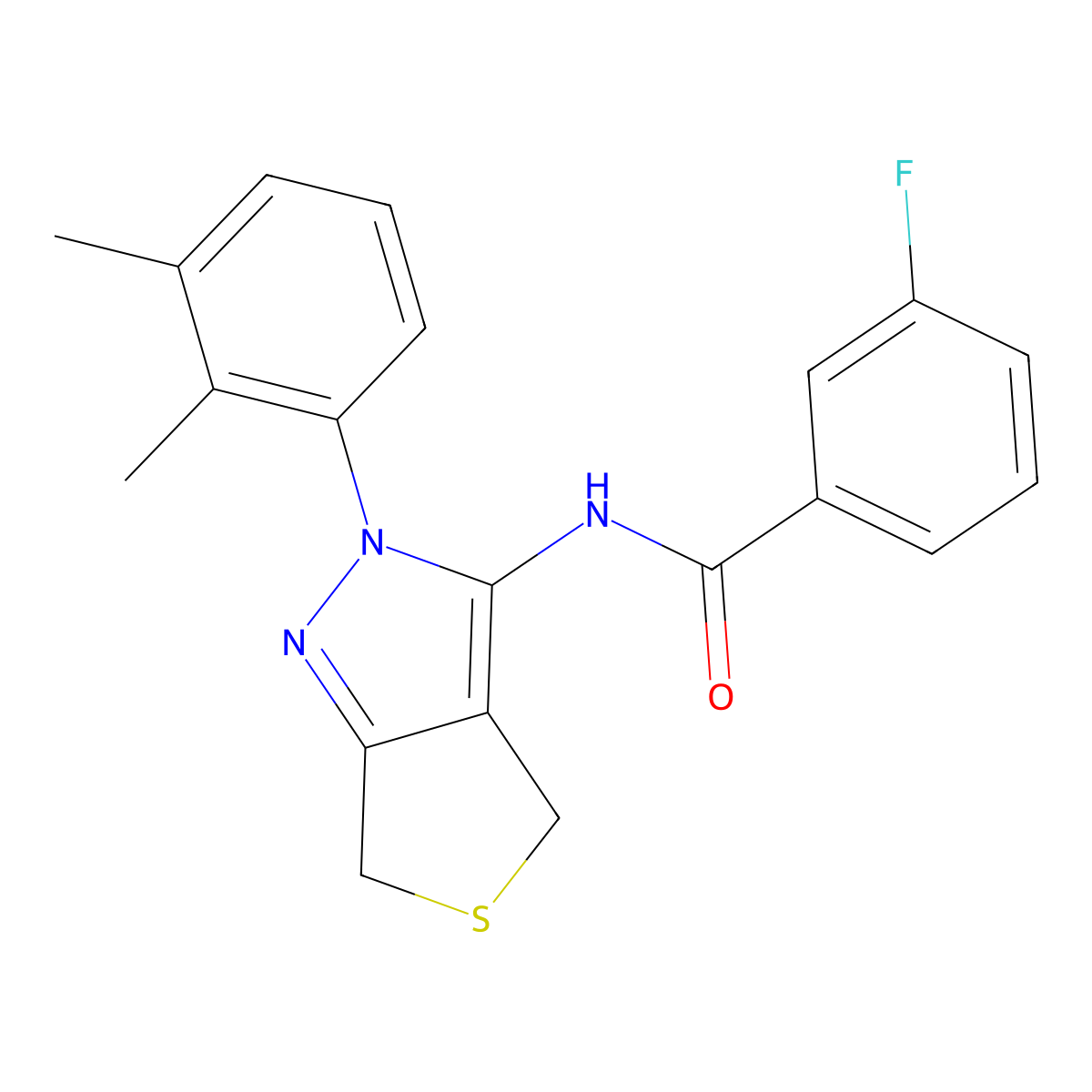N-[2-(2,3-dimethylphenyl)-4,6-dihydrothieno[3,4-c]pyrazol-3-yl]-3-fluorobenzamide molecular structure, CAS 450343-96-1