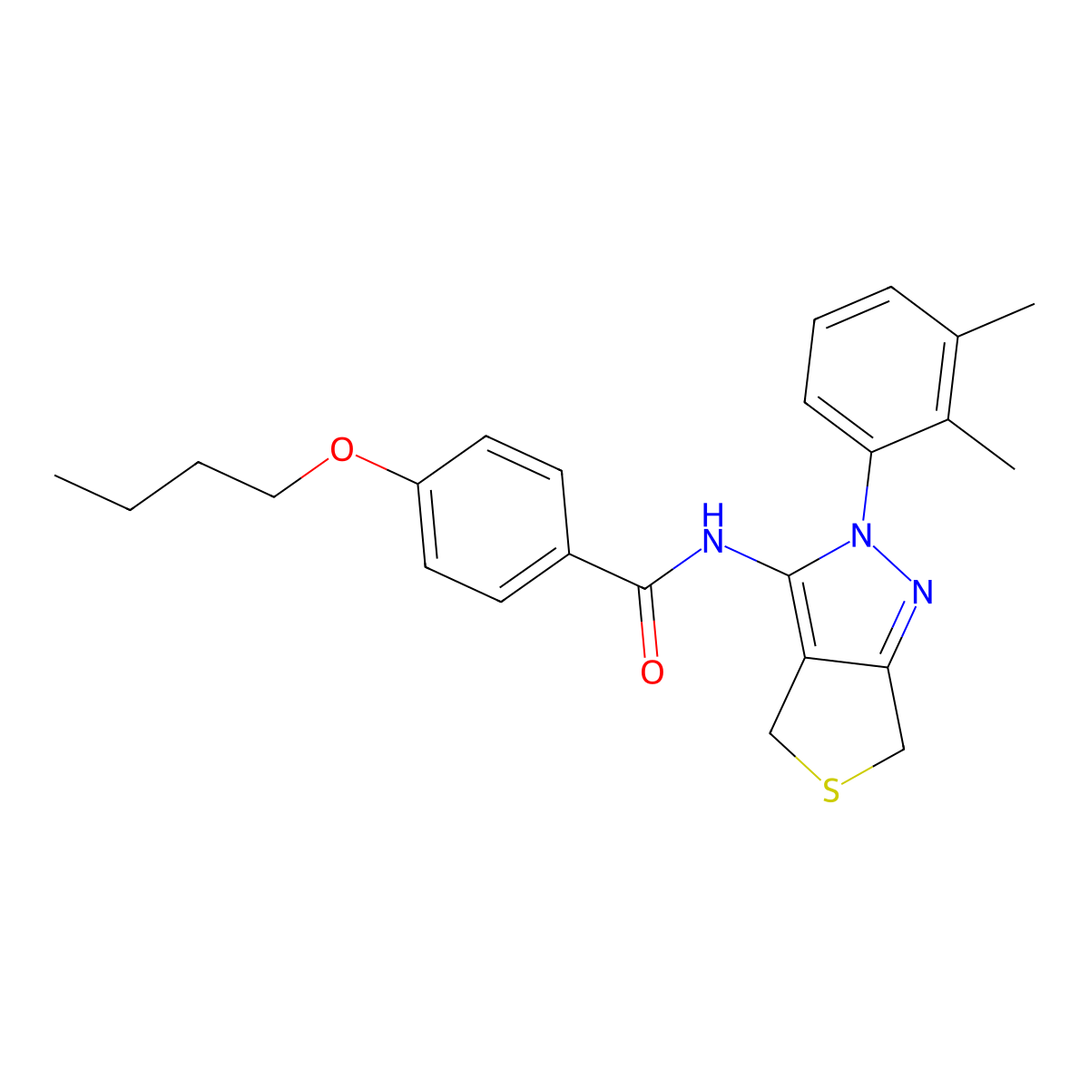 4-butoxy-N-[2-(2,3-dimethylphenyl)-4,6-dihydrothieno[3,4-c]pyrazol-3-yl]benzamide molecular structure, CAS 450344-09-9